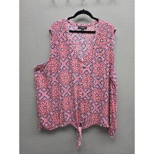 Chelsea Studio Sleeveless Button Front Top Womens 4X Geometric Tie Hem Blouse